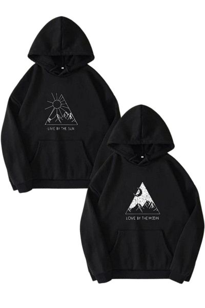 Mythologie Live Sun Love Moon Lover Couple Combination - Μαύρη στάμπα Oversize φούτερ με κουκούλα