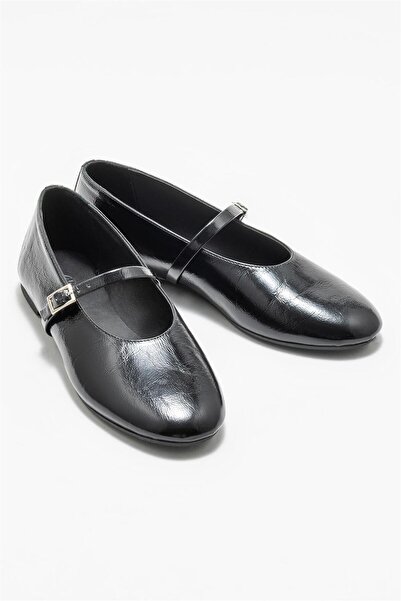 Elle Shoes Black Leather Women's Ballerinas