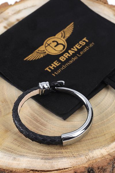 MRHERO MH017 Unisex Black Swan Model Genuine Python Leather Handmade Bracelet