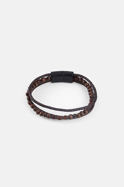 MRHERO Mh011 Unisex Brown Beaded 100% Genuine Leather Rope Handmade Leather Bracelet