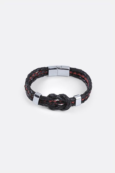 MRHERO Mh034 Men's Black Glazed 100% Genuine Leather Braided Handmade Leather Bracelet