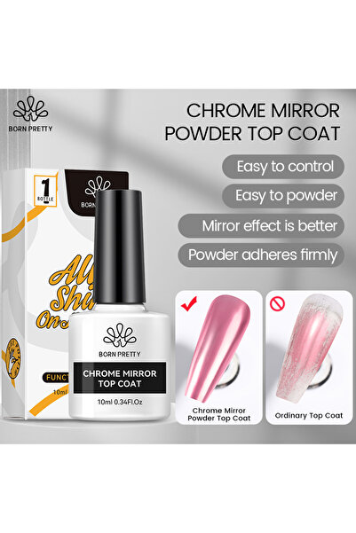Born Pretty 10ml MIRROR TOP COAT (KROM İNCİ AYNA TOZU İÇİN TOP COAT)