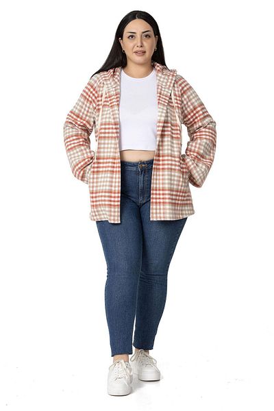 DISENTIS MODEST Large Size Wide Sleeve Hooded Pocket Tile Striped Cardigan
