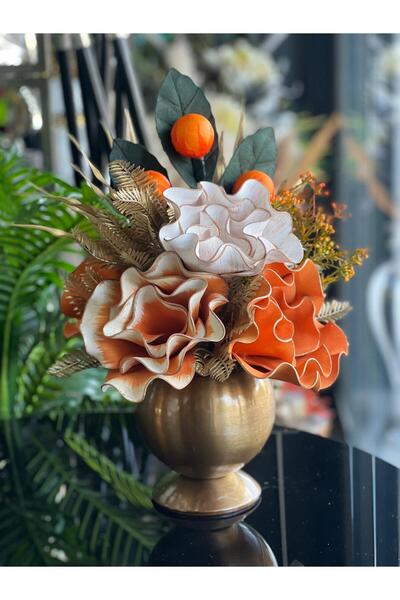 TASARIMHMODA Yapay Çiçekli Ayaklı Mercan Vazo