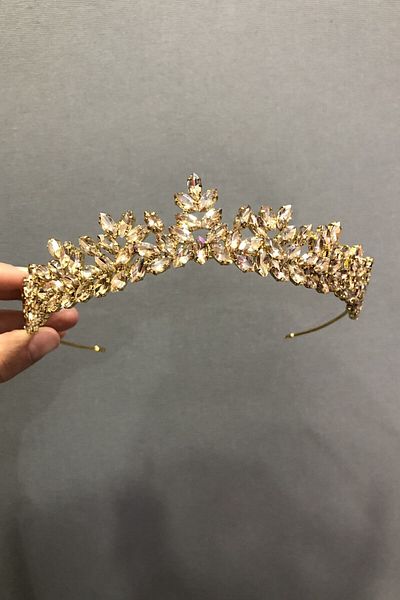 Hobigram Honey Color Henna Bridal Tiara – Crown, Crystal Stone, Stylish Model, Bridal Tiara, Hair Accessory – Crown – Crown