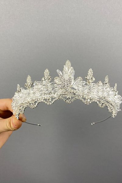 Hobigram Coroana de mireasa cu margele Lena din argint cu cristale pentru cele mai frumoase mirese – Coroana, cu pietre de cristal, model elegant – Coroana –