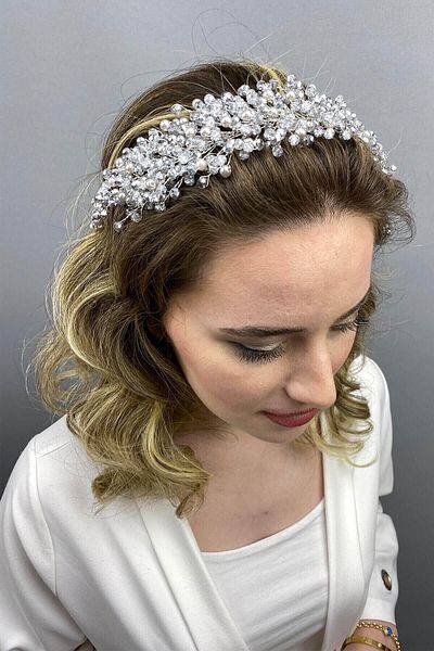 Hobigram Coroana de mireasa Henna Lisa Model de culoare argintie pentru cele mai frumoase mirese – Coroana, piatra de cristal, model elegant, coroana de mireasa