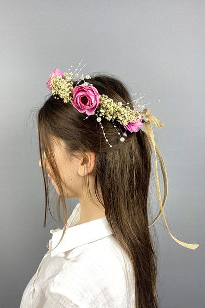 Hobigram Pink Peony Flower Chipsolu Pearl Bow External Shooting Bridal Tiara for the Most Beautiful Brides – Crown – Crown