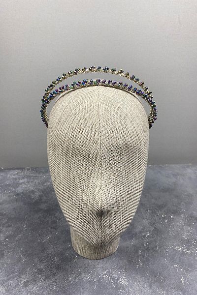 Hobigram Green Design Beaded Handmade Dalya Double Row Bridal Tiara with Janjan for the Most Beautiful Brides – Crown – Crown