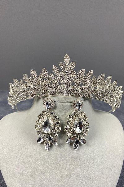 Hobigram Coroană și cercei de mireasă Silver Sara Sık Stone pentru cele mai frumoase mirese – Coroană, Crystal Stone, Model elegant – Coroană