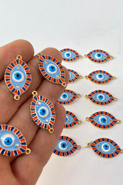 Hobigram Beads Assortment Light Blue Double Sided Enamel Colored Evil Eye Beads Bracelet Beads – Beads – Bon