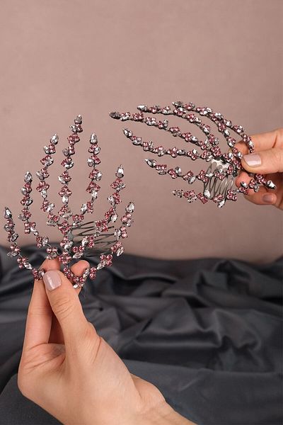Hobigram Accesoriu de păr Henna de mireasă cu piatră dublă cu cataramă pentru cele mai frumoase mirese – coroană, piatră de cristal, model elegant
