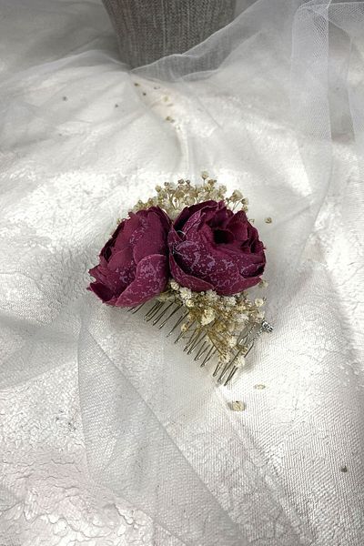 Hobigram Agrafă de păr cu flori de bujor burgundă pentru cele mai frumoase mirese – coroană, piatră de cristal, model elegant