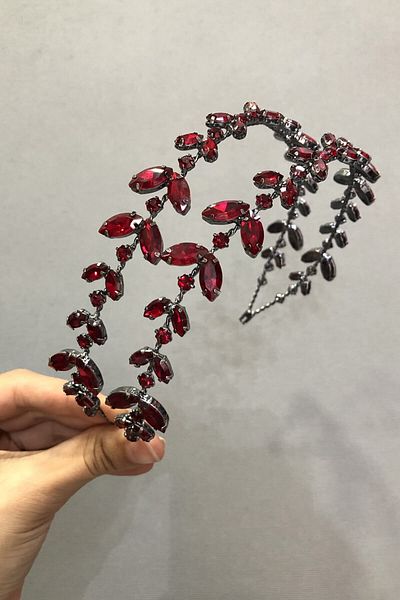 Hobigram Model Alpha Double Row Burgundy Bridal Henna Crown pentru cele mai frumoase mirese – Coroană, Crystal Stone, Model elegant – Coroană