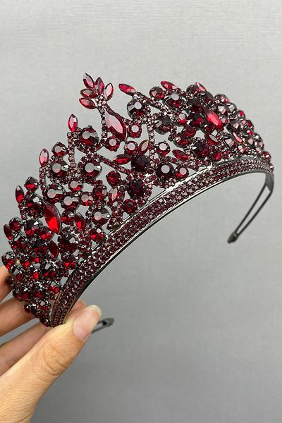 Hobigram Coroana de mireasa Henna model Burgundy Pegasi pentru cele mai frumoase mirese – Coroana, cu piatra de cristal, model elegant, coroana de mireasa –