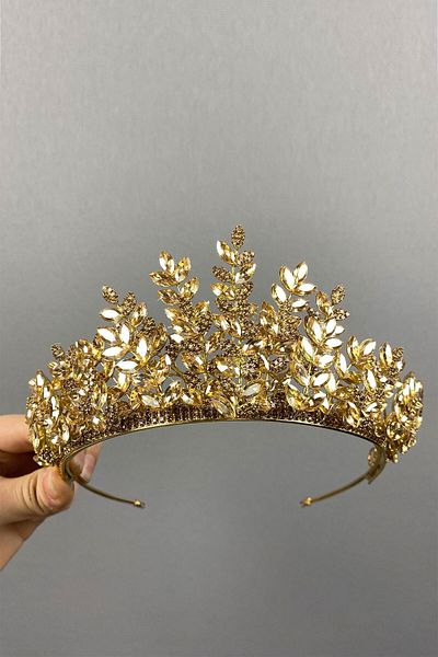 Hobigram Honey Color Ezel 3D Bridal Henna Crown – Crown, Crystal Stone, Stylish Model, Bridal Crown, Hair Accessory