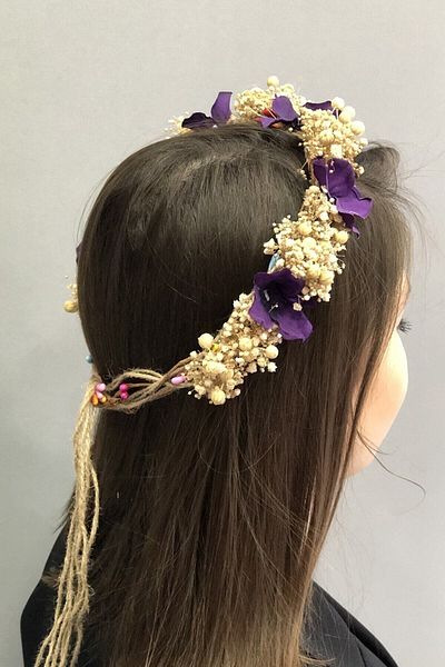 Hobigram Coroană de ortensie mov cu chipsuri crem pentru cele mai frumoase mirese – Coroană, piatră de cristal, model elegant, coroană de mireasă – coroană