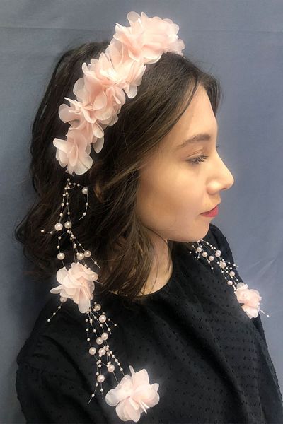 Hobigram Coroană cu flori laser din tul de somon pentru cele mai frumoase mirese – Coroană, piatră de cristal, model elegant, coroană de mireasă – coroană