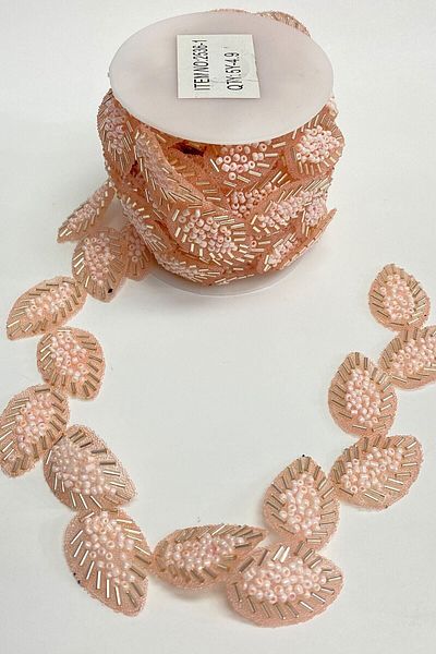 Hobigram Decorative Strip Pink Leaf Pattern Iron-On Strip Stone Applique – Decorative Strip, Stylish Design –