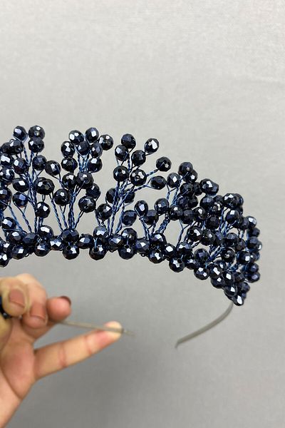 Hobigram Coroana de mireasa Aren si Henna cu margele de cristal bleumarin pentru cea mai frumoasa mireasa - Coroana, cu pietre de cristal, mod elegant