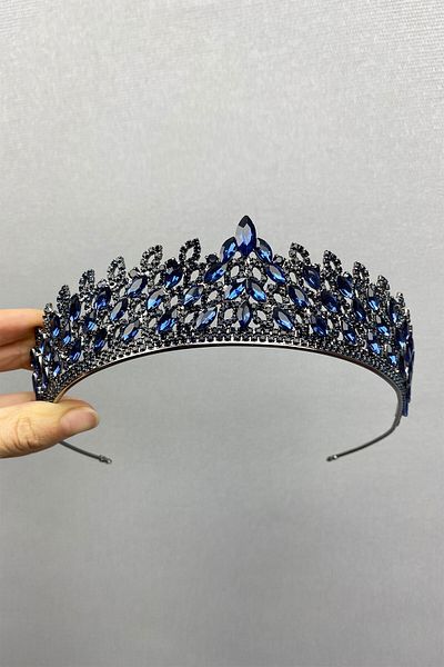 Hobigram Coroana de mireasa Mia Stone Henna albastru pentru cele mai frumoase mirese – Coroana, cu pietre de cristal, model elegant, coroana de mireasa –