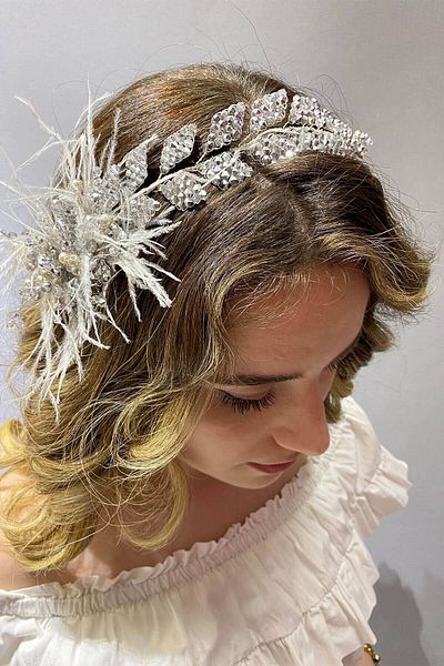Hobigram Model de frunze de culoare gri pentru cele mai frumoase mirese, accesorii pentru păr și turban cu mărgele – coroană, piatră de cristal