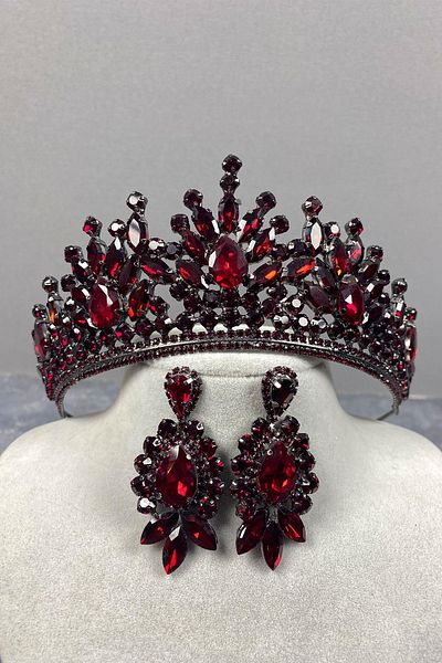 Hobigram Coroana de mireasa Pera Burgundy si cercei cu piatra pentru cei mai frumoși mireși – Coroana, piatră de cristal, model elegant –
