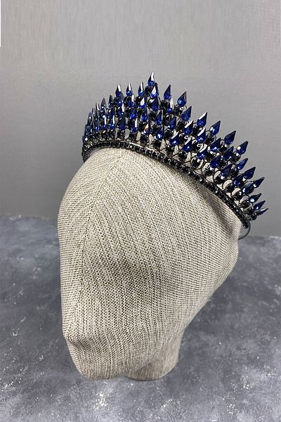 Hobigram Coroana de mireasa Henna 3D Drop albastru pentru cei mai frumoși mireși – Coroană, cu pietre de cristal, model elegant – Coroană –