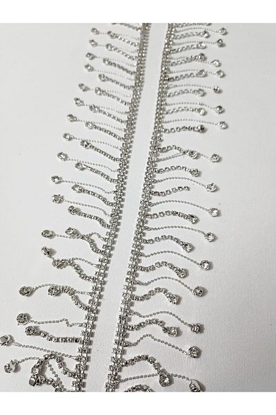 Hobigram Decorative Ribbon Special Silver Color Crystal Stone Chain Fringe Ribbon – Decorative Ribbon, Stylish Design –