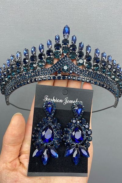 Hobigram Set Anteras Bridal Henna Tiara și Cercei pentru cele mai frumoase mirese – Coroană, Piatră de cristal, Model elegant – Coroană – T