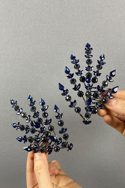 Hobigram Accesoriu de păr de mireasă Helenist cu două fețe bleumarin pentru cele mai frumoase mirese – Coroană, cu pietre de cristal – Coroană –