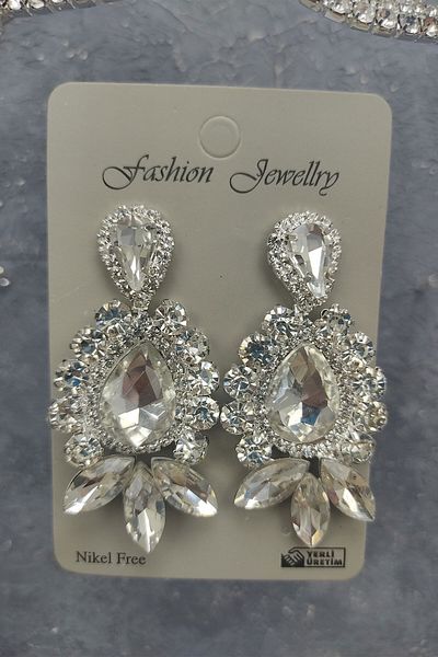 Hobigram Berlin Model Bridal Crown și Cercei cu piatră de picătură pentru cele mai frumoase mirese – Coroană, Crystal Stone, Chic Mode