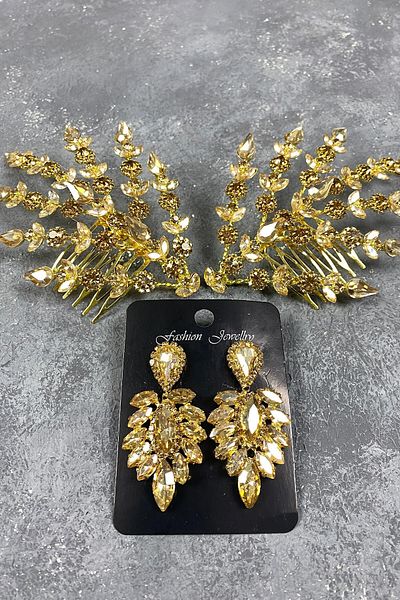 Hobigram Accesoriu și cercei pentru păr Helenist pentru cea mai frumoasă mireasă de culoare miere – Coroană – Tiara