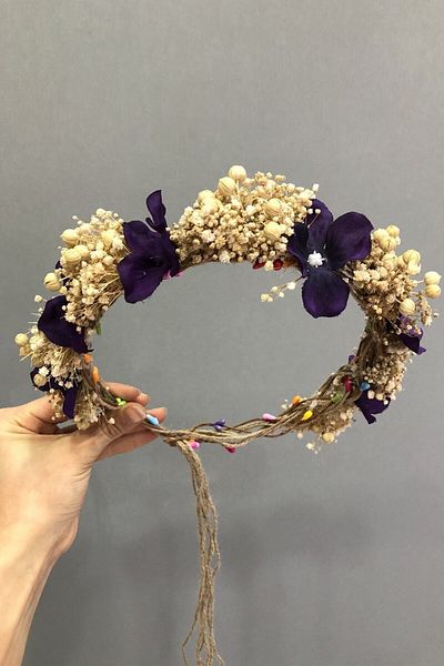 Hobigram Coroană de ortensie mov cu chipsuri crem pentru cele mai frumoase mirese – Coroană, piatră de cristal, model elegant, coroană de mireasă – coroană