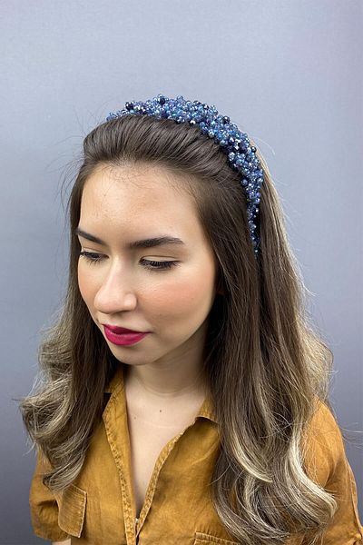 Hobigram Accesoriu de păr de mireasă cu cristal asiatic albastru indigo pentru cele mai frumoase mirese – coroană, cu pietre de cristal, model elegant –