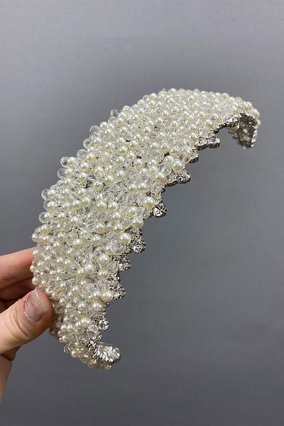Hobigram Accesoriu de mireasa pentru banda de par cu perle si pietre pentru cei mai frumoși mireși – Coroană, piatră de cristal, model elegant – Coroană –