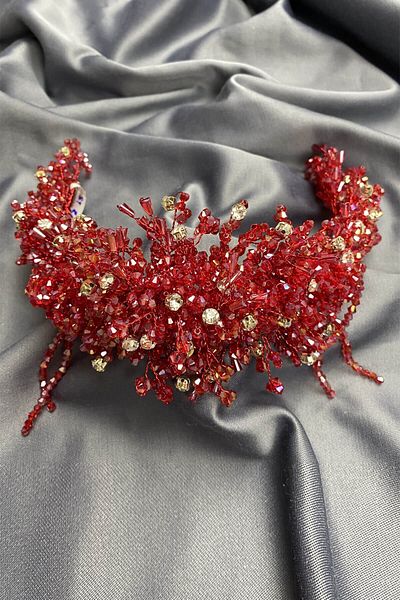 Hobigram Henna și coroană de mireasă cu piatră de cristal Zosma roșie pentru cele mai frumoase mirese – Coroană, piatră de cristal, model elegant –