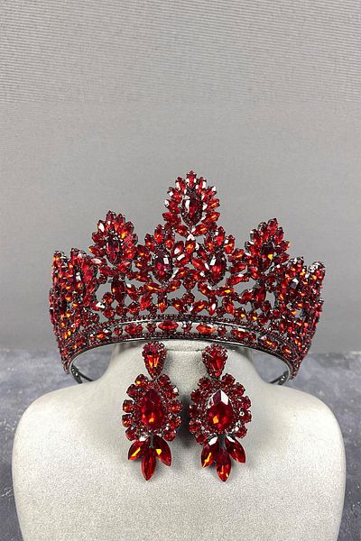 Hobigram Red Godiva High Bridal Henna Crown și Cercei cu Shuttle pentru cele mai frumoase mirese – Coroană, Crystal Stone – Crown