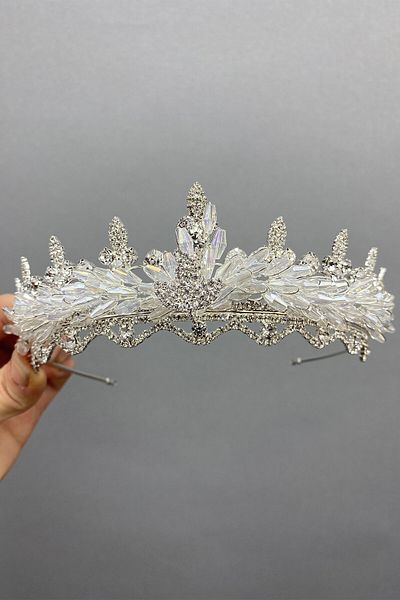 Hobigram Coroană de mireasă din piatră de migdale brodate cu mărgele de cristal pentru cele mai frumoase mirese – coroană, piatră de cristal, model elegant