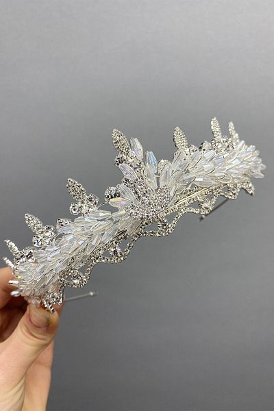 Hobigram Coroană de mireasă din piatră de migdale brodate cu mărgele de cristal pentru cele mai frumoase mirese – coroană, piatră de cristal, model elegant