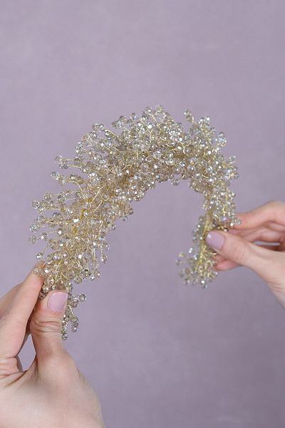 Hobigram Pollux Crystal Beaded Bridal Tiara Hair Accessory for the Most Beautiful Brides – Crown, Crystal Stone, Stylish Model