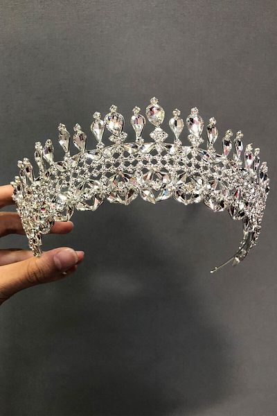 Hobigram Coroana de mireasa din argint model Sultan pentru cele mai frumoase mirese – Coroana, cu piatra de cristal, model elegant, coroana de mireasa – coroana