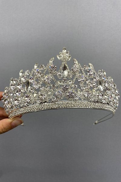 Hobigram Coroana de mireasa model Pegasus de culoare argintie pentru cele mai frumoase mirese – Coroana, cu piatra de cristal, model elegant, coroana de mireasa –