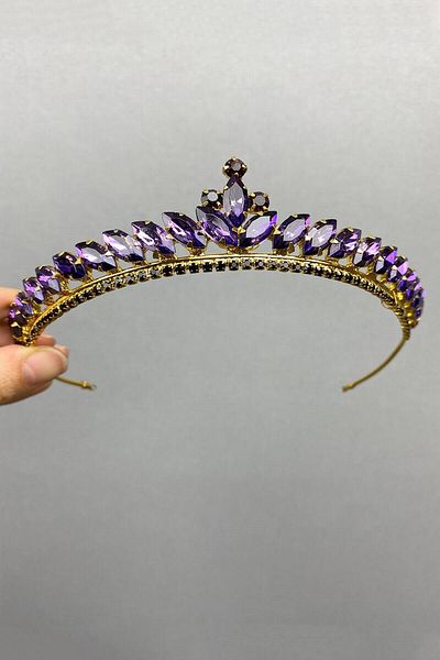 Hobigram Coroana de mireasa Henna subtire model Ece din aur violet pentru cele mai frumoase mirese – Coroana, cu piatra de cristal, model elegant – Coroana –