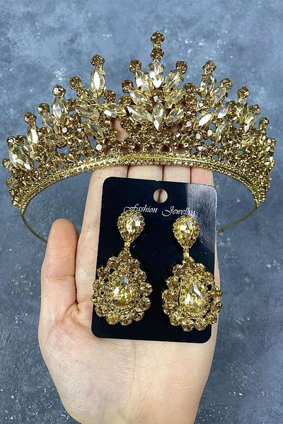 Hobigram Set de coroană și cercei de seară pentru mireasa de culoarea miere Rio Stone Henna pentru cele mai frumoase mirese – Coroană, Crystal Stone – Ta