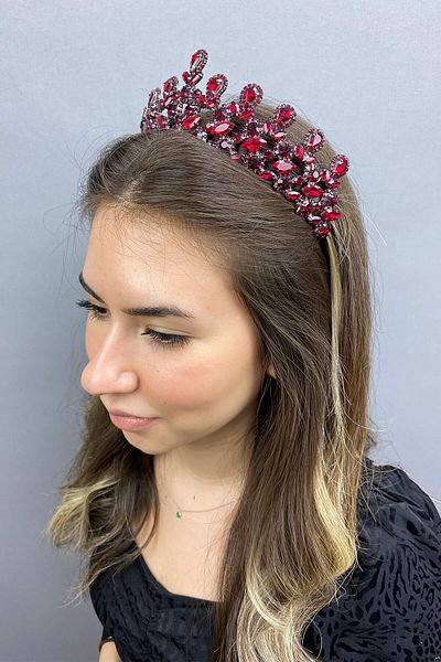 Hobigram Coroana de mireasa Beety Henna Antracit Burgundy pentru cele mai frumoase mirese – Coroana, Pietre de cristal, Model elegant, Coroana de mireasa