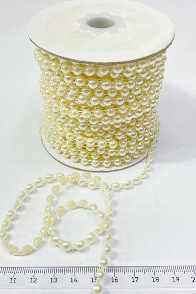 Hobigram Beads Assortment Cream Plastic Strip Half Pearl 6 mm 10 Mt – Beads, Stylish Design, Women's Accessory –