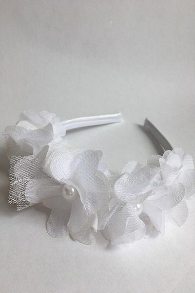 Hobigram Cea mai frumoasa mireasa din sifon alb cu flori din satin pentru nunta nunta logodna coroana mireasa si fata copil - Ta