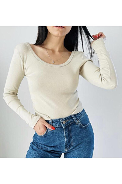 fabbwomen Kadın U Yaka Kısa Bluz