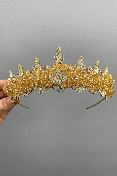 Hobigram Coroană de mireasă cu henna din piatră de migdale cu mărgele de cristal pentru cele mai frumoase mirese – Coroană, cu piatră de cristal, model elegant – T